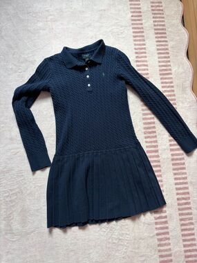 Ralph Lauren Navy Cable-Knit Polo with Green Pony